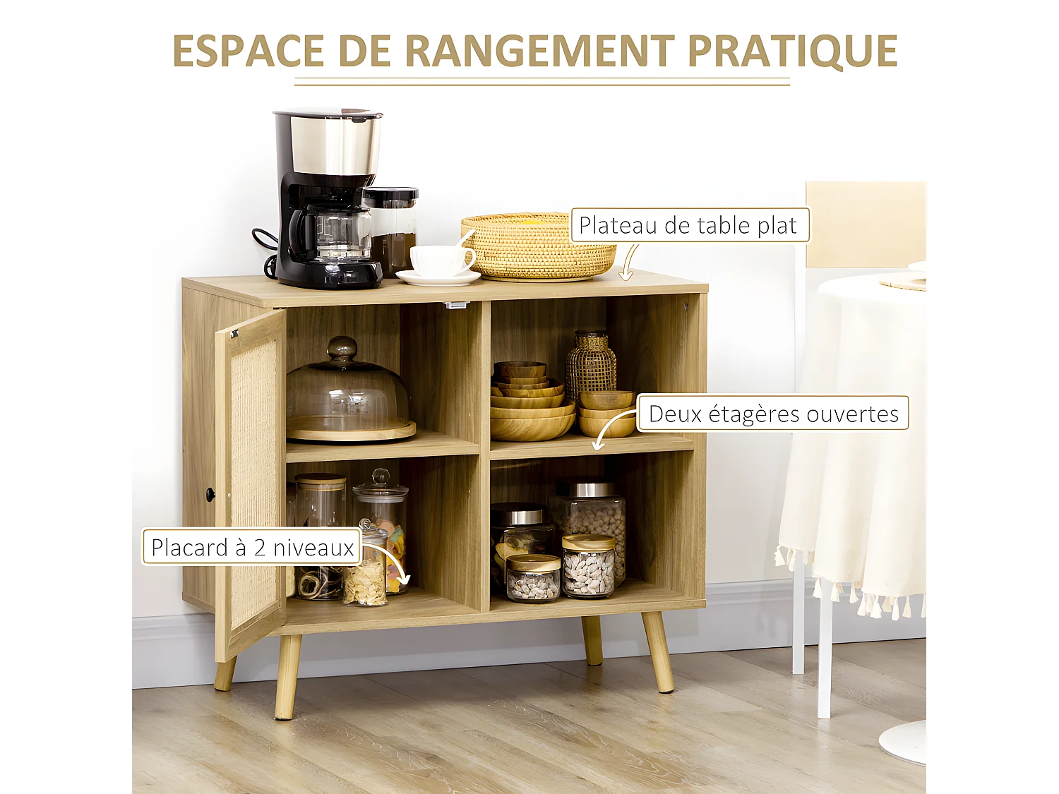 Buffet 1 porte CELINA cannage et bois