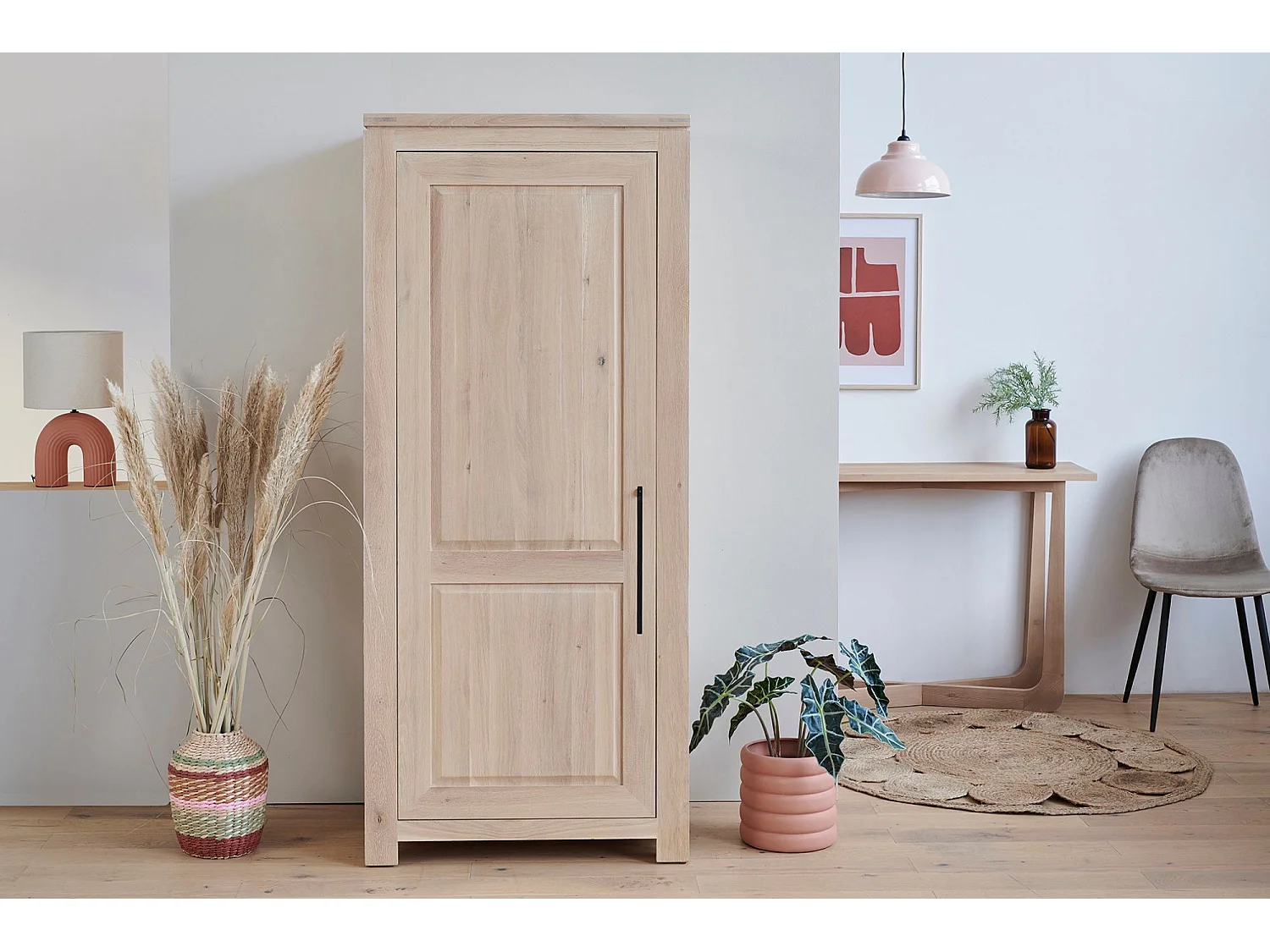 Bonnetière moderne en chêne blanchi 1 porte - BOSTON