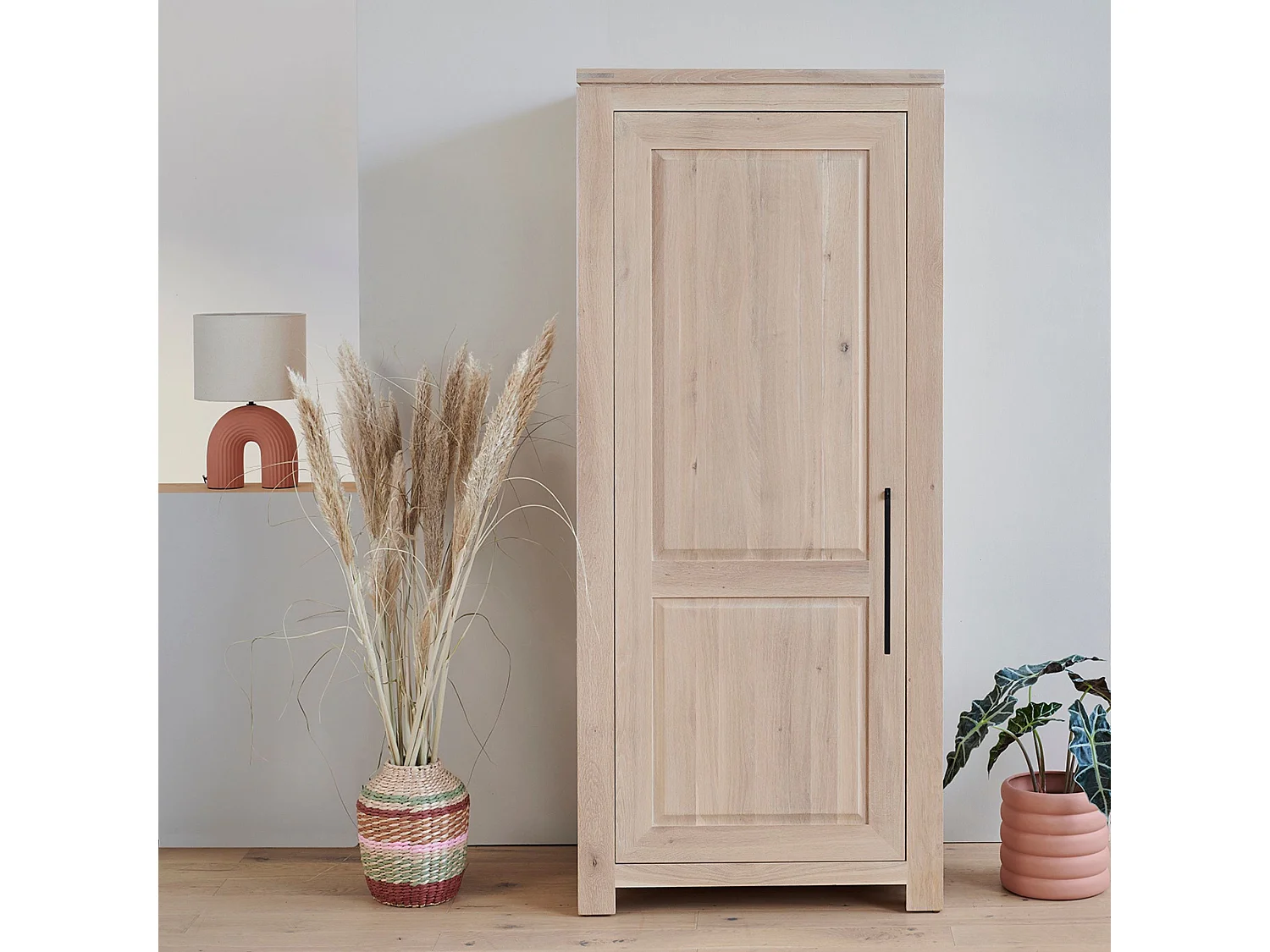 Bonnetière moderne en chêne blanchi 1 porte - BOSTON