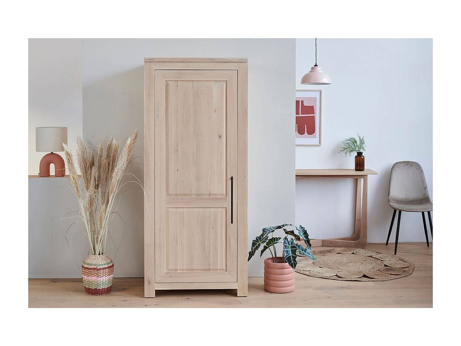 Bonnetière moderne en chêne blanchi 1 porte - BOSTON