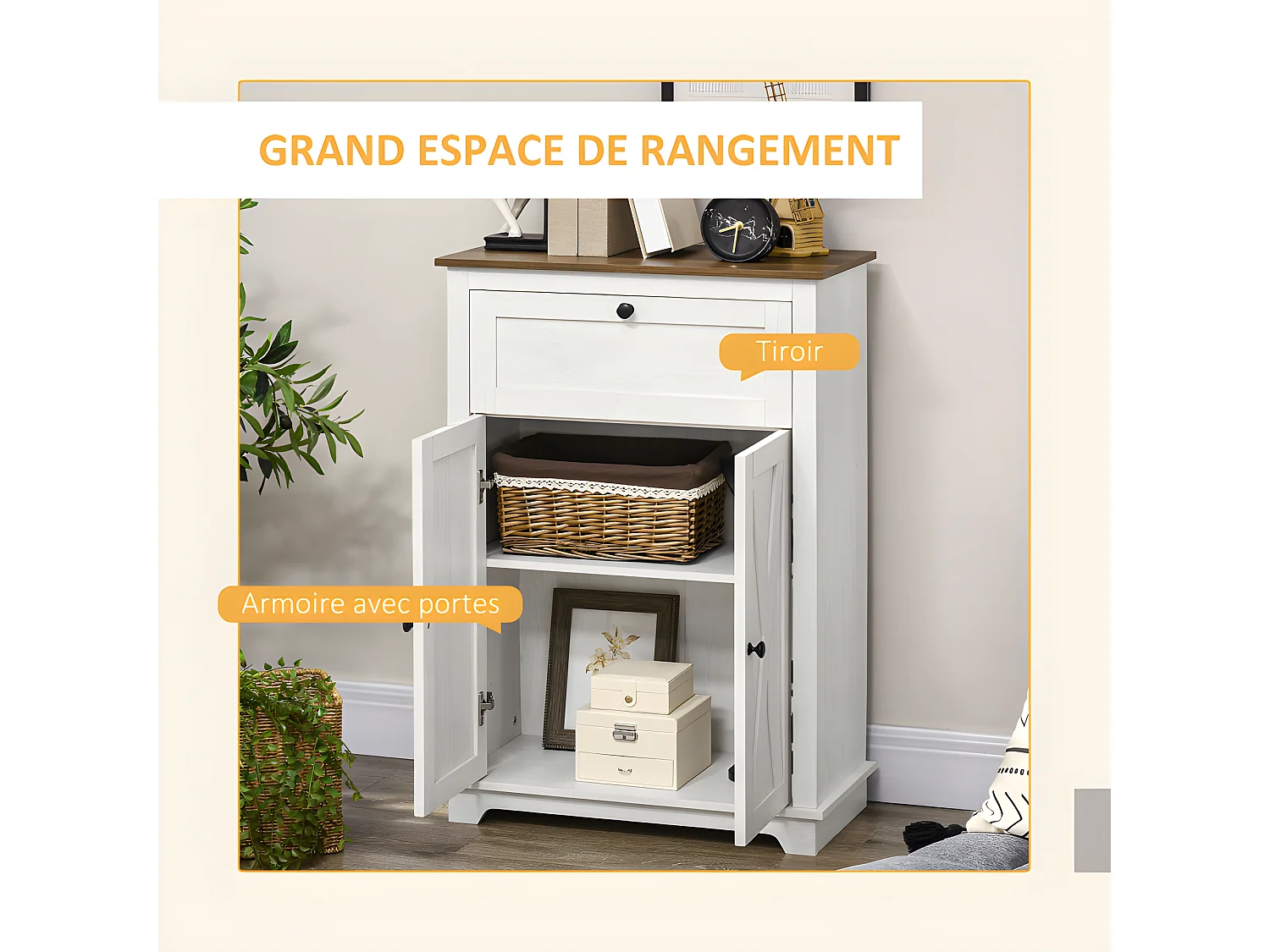 Buffet 2 portes GRETA bois et blanc