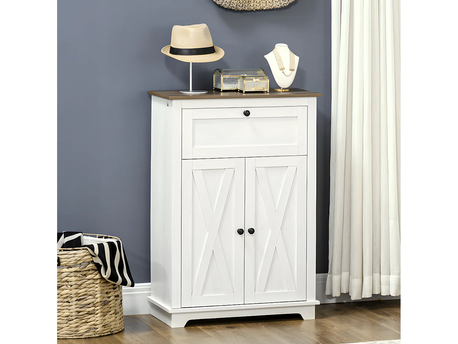 Buffet 2 portes GRETA bois et blanc