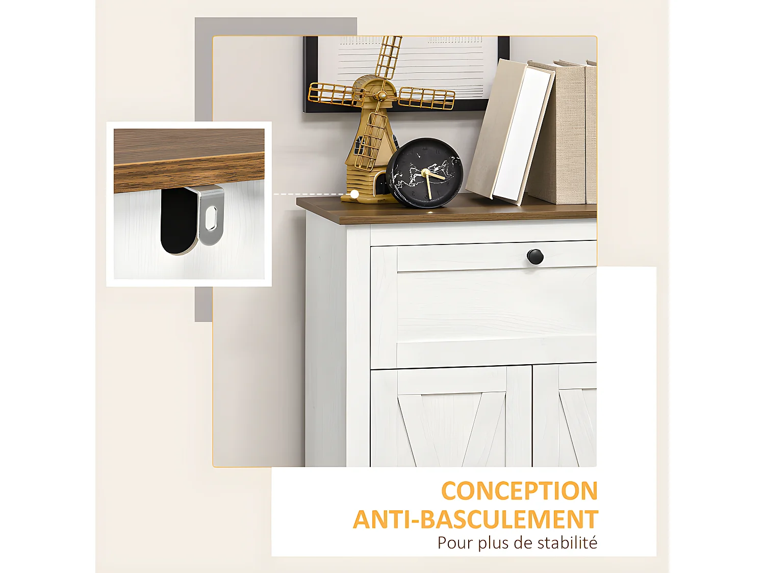 Buffet 2 portes GRETA bois et blanc