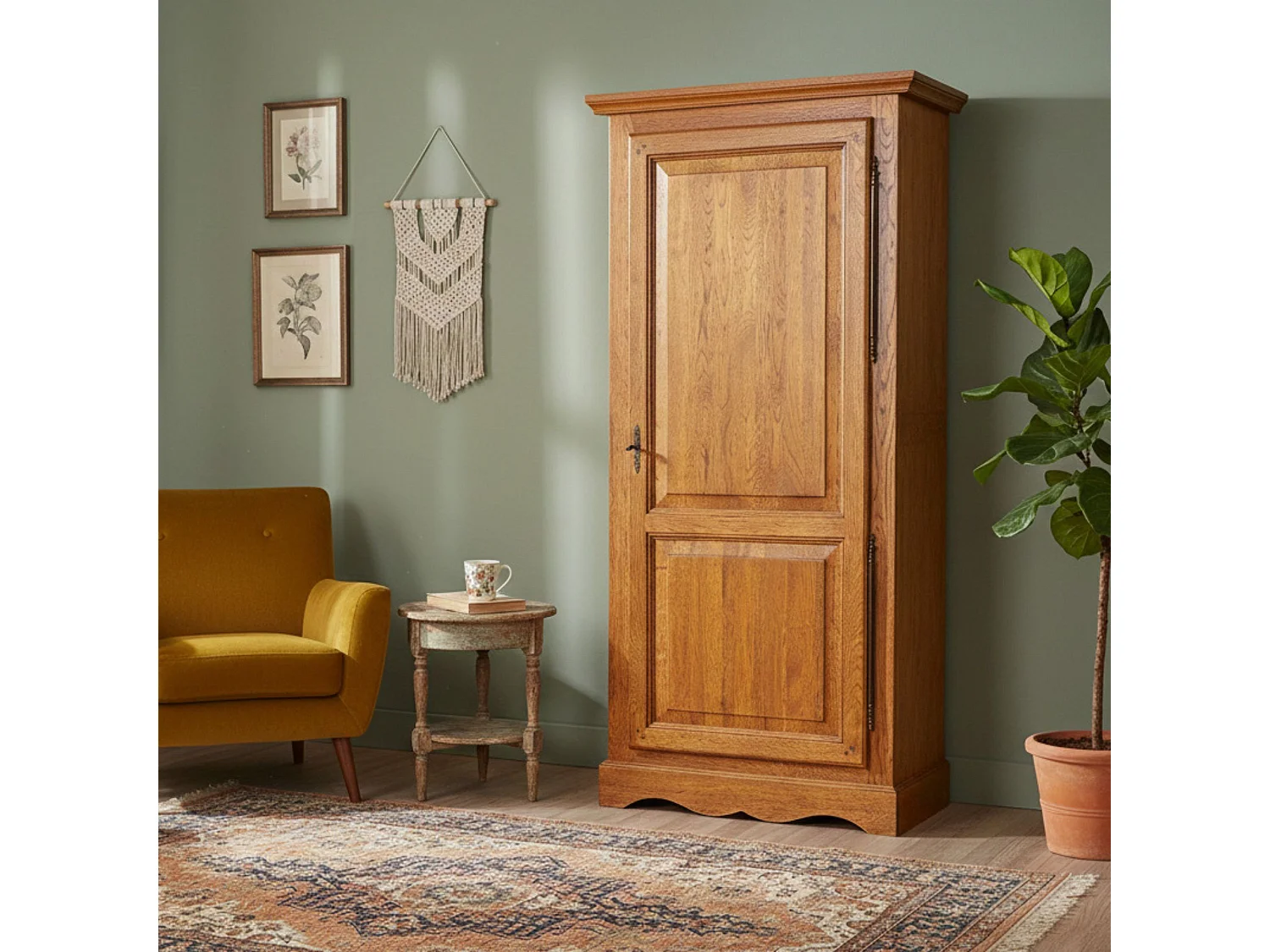 Bonnetière en chêne massif 1 porte 3 tablettes - LA BRESSE