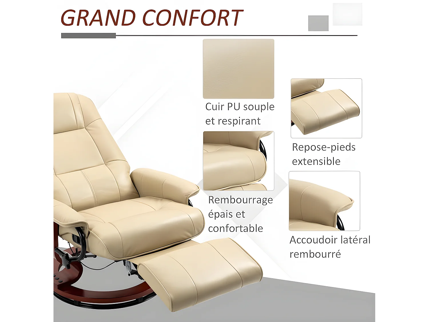 Fauteuil relax inclinable MATHILDE crème