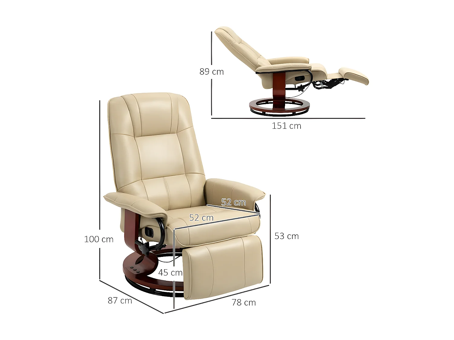 Fauteuil relax inclinable MATHILDE crème