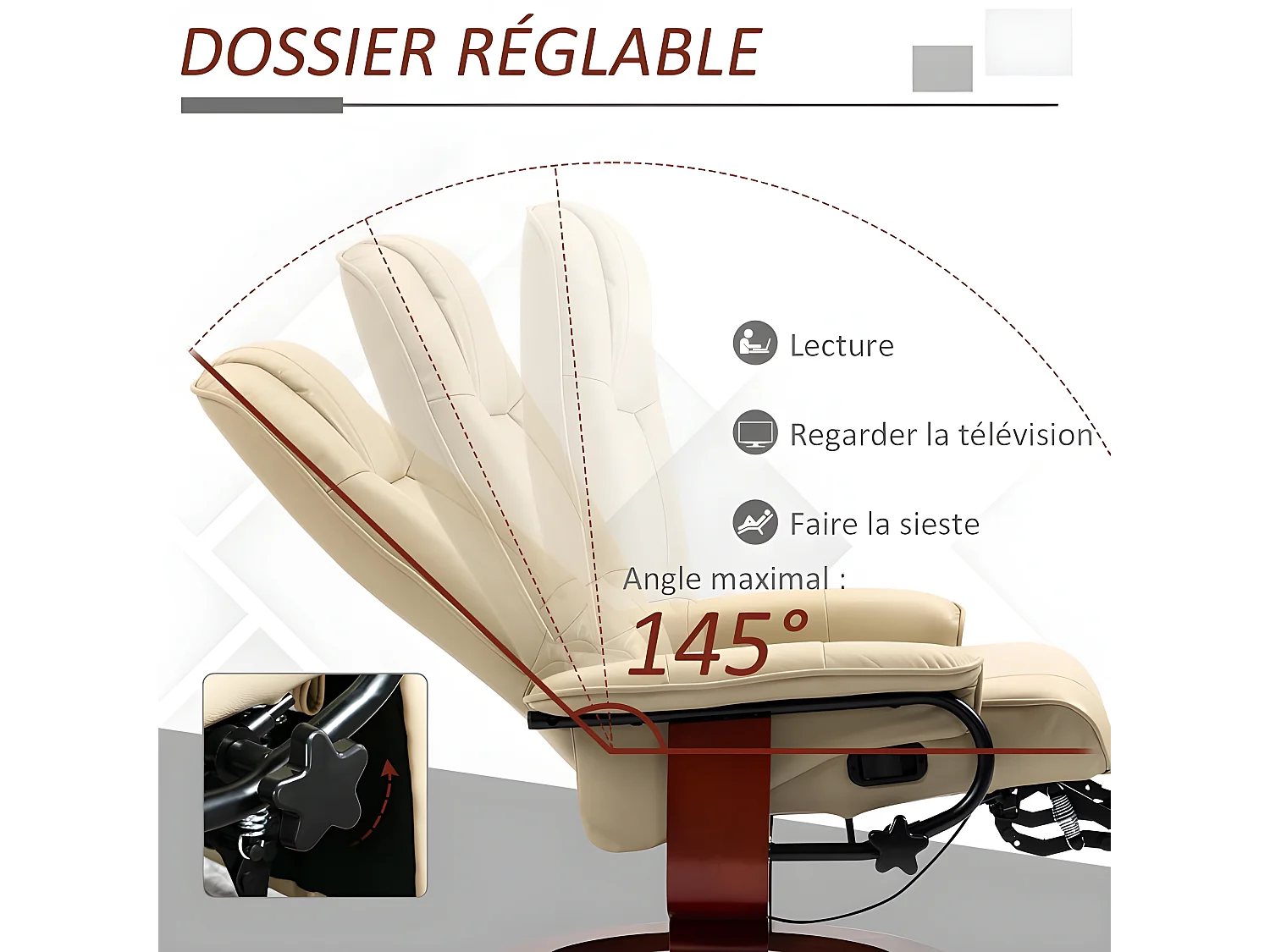 Fauteuil relax inclinable MATHILDE crème