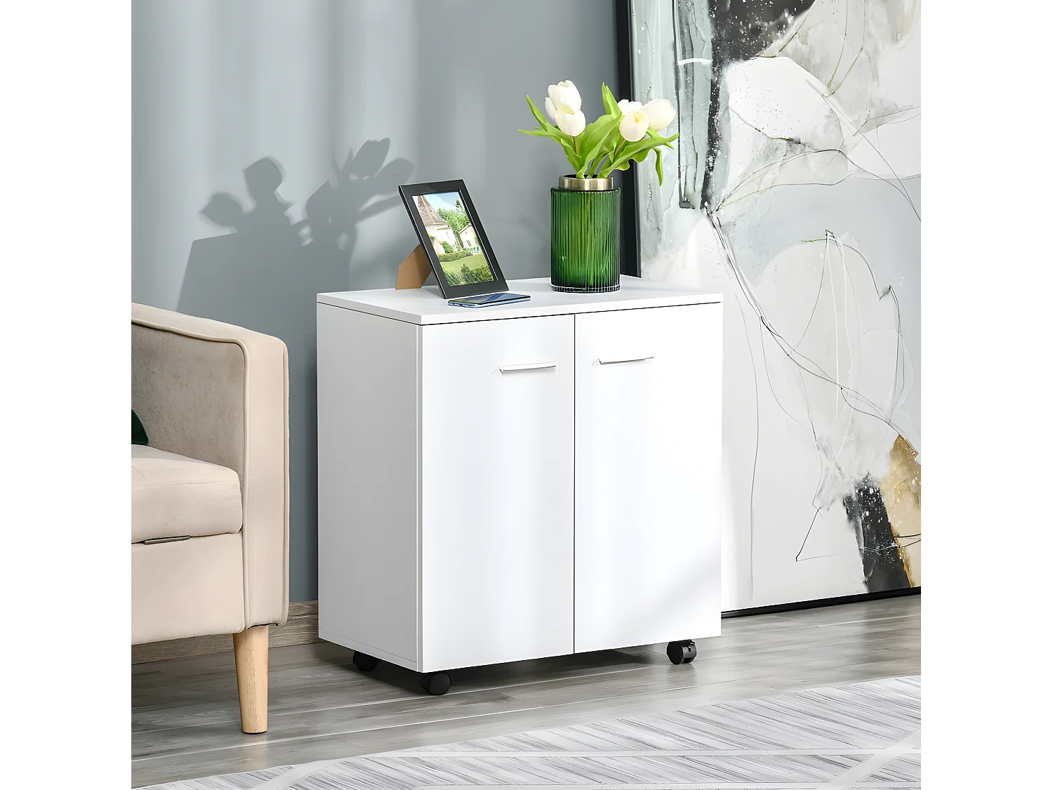 Meuble de rangement support imprimante CANBERRA blanc