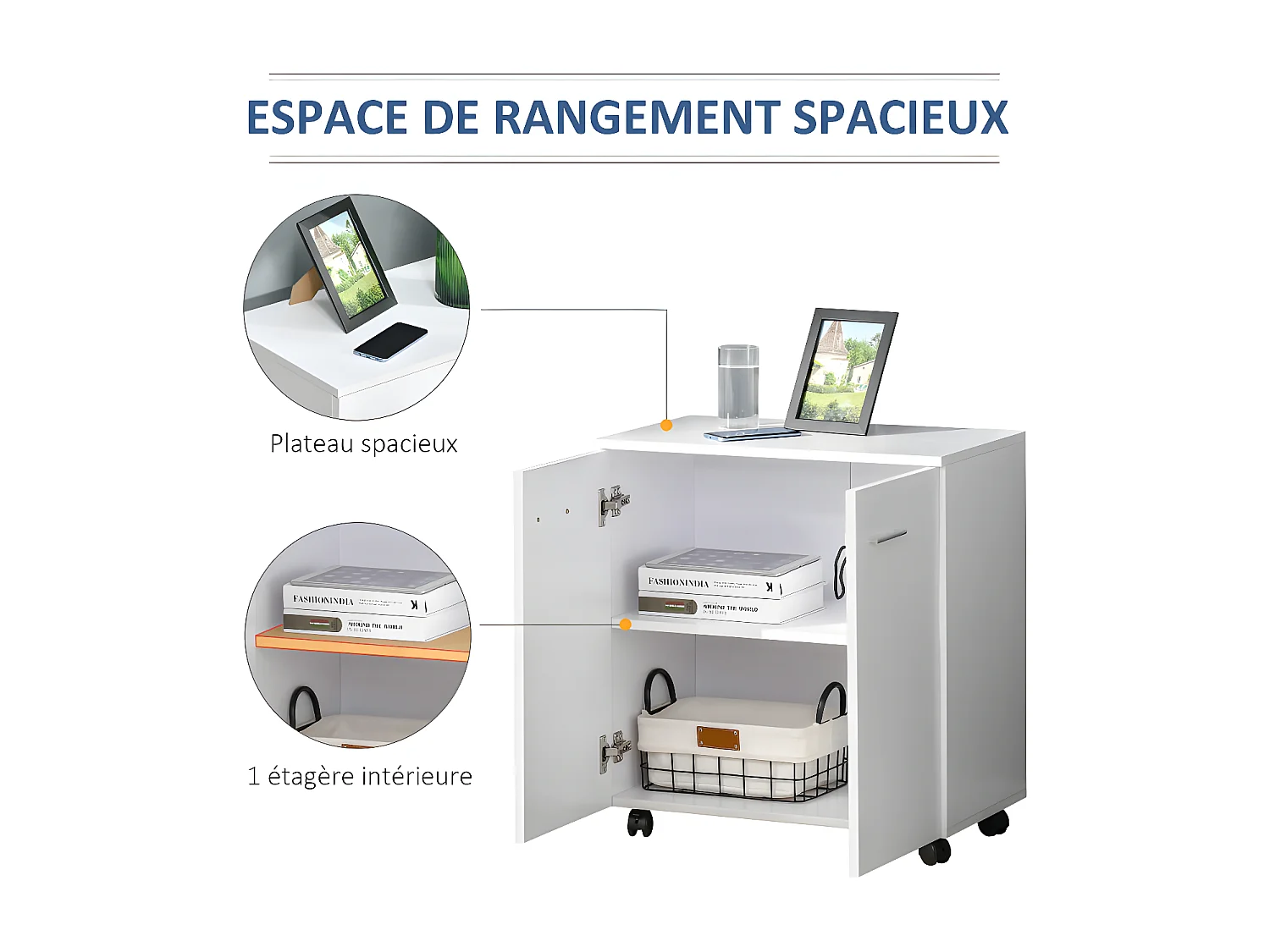 Meuble de rangement support imprimante CANBERRA blanc