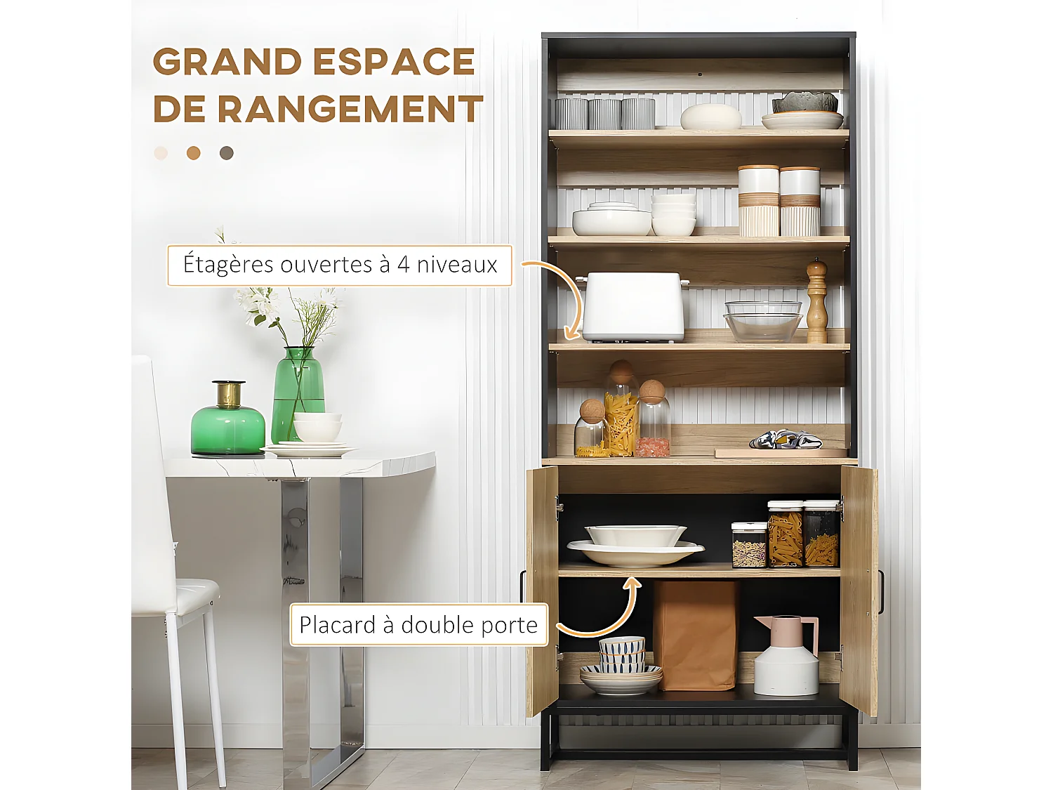 Armoire de cuisine Buffet LOUISY aspect bois et noire