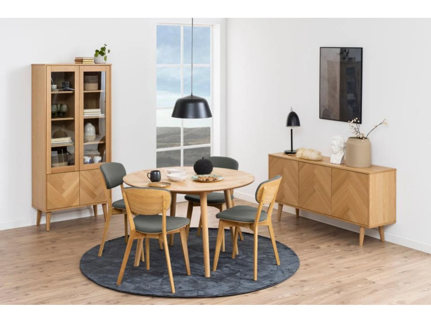 Chaises de salle à manger en chêne et tissu gris (lot de 2) - MASCHA