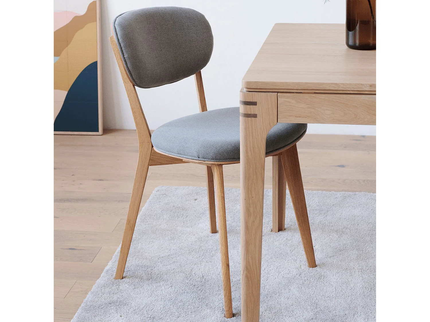 Chaises de salle à manger en chêne et tissu gris (lot de 2) - MASCHA