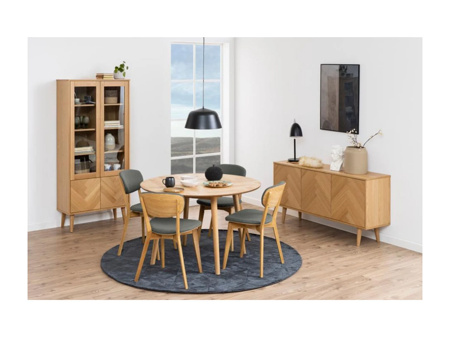 Chaises de salle à manger en chêne et tissu gris (lot de 2) - MASCHA