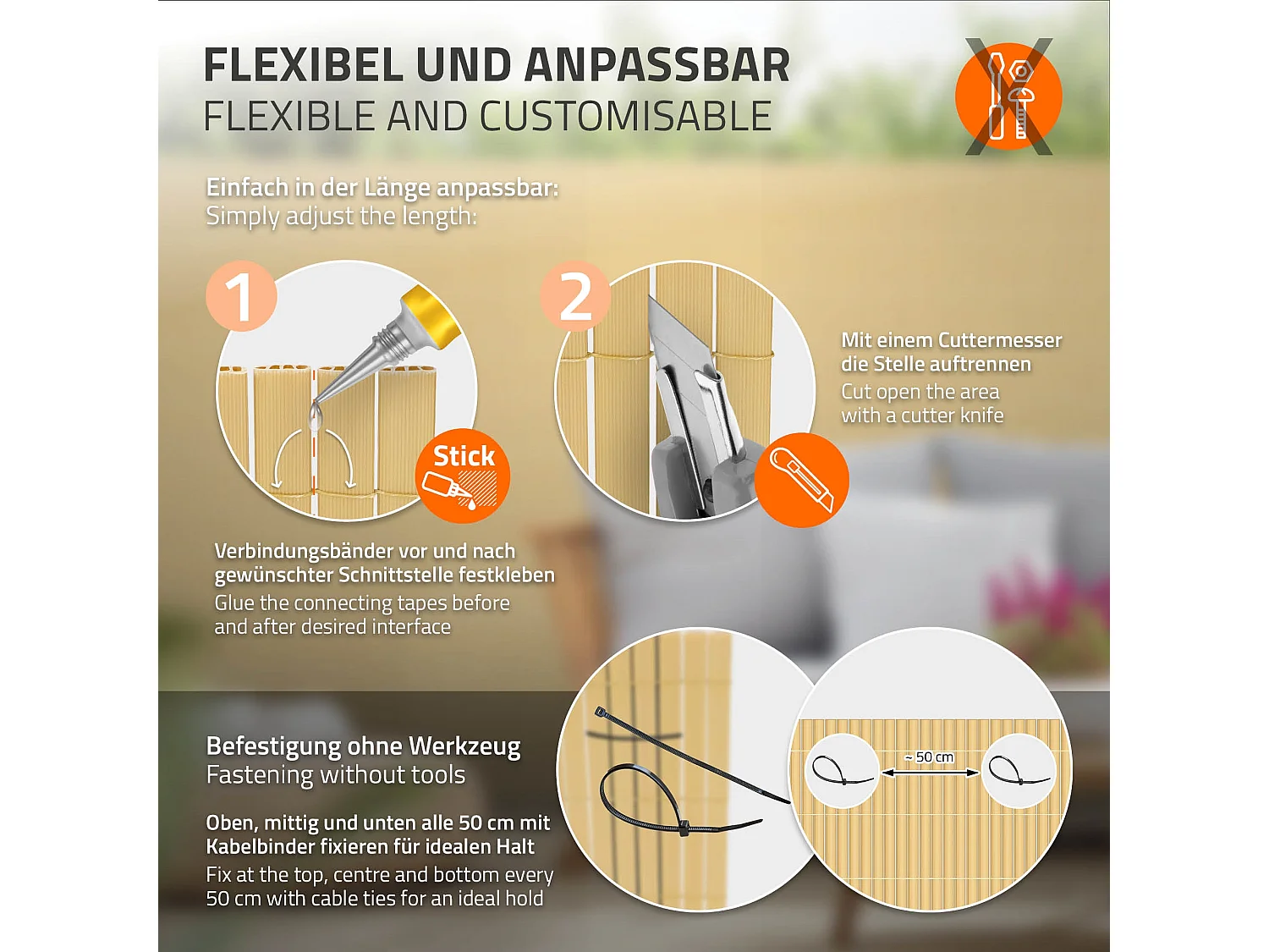 Siepe PVC 120x400 cm frangivento bambù canniccio impermeabile recinzione balcone