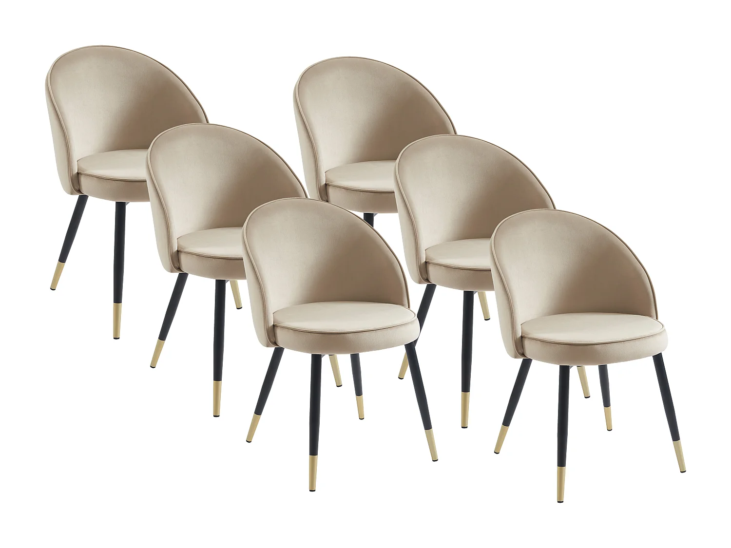 Lot de 6 chaises en velours et métal - Beige - MAYLINA