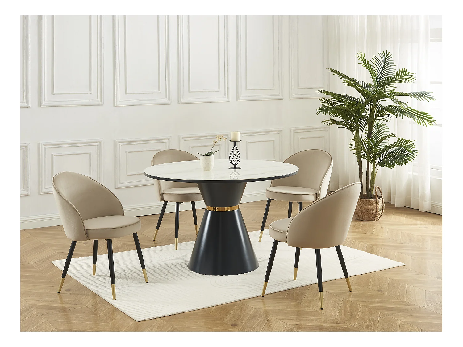 Lot de 6 chaises en velours et métal - Beige - MAYLINA