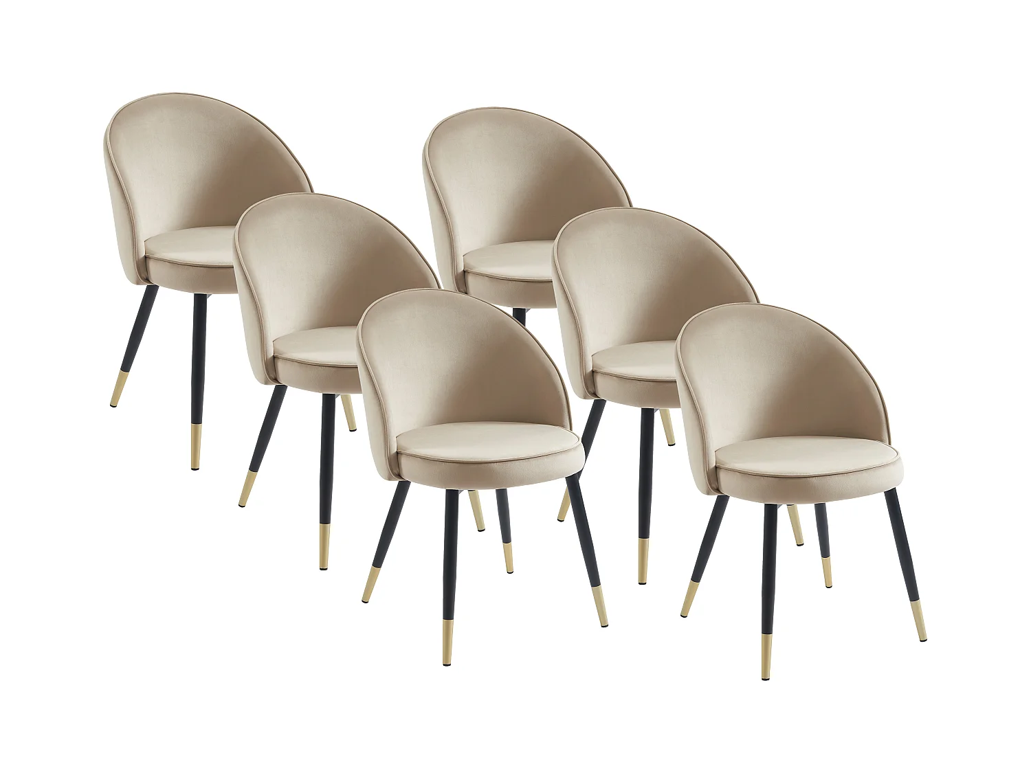 Set van 6 stoelen van velours en metaal - Beige - MAYLINA