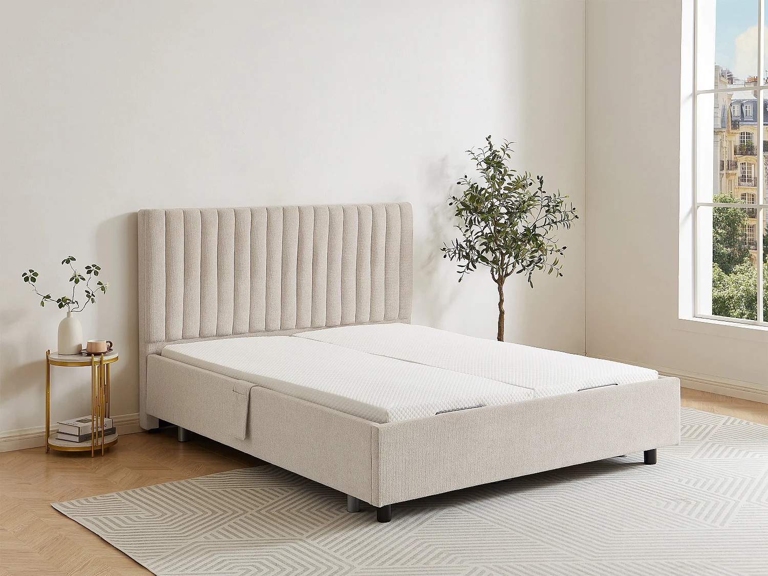 Somier articulado eléctrico 2x48 terminales - 2 x 70 x 190 cm - Tela - Beige - NALU de DREAMEA