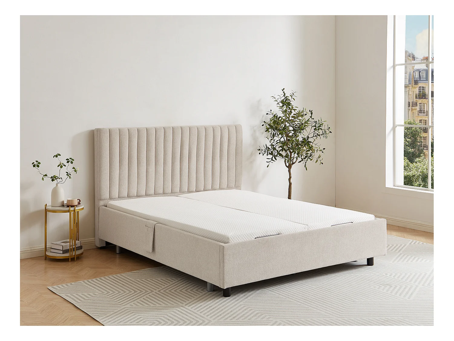 Somier articulado eléctrico 2x65 terminales - 2 x 80 x 200 cm - Tela - Beige - NALU de DREAMEA