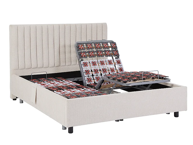 Sommier électrique de relaxation déco 2x65 plots - 2 x 80 x 200 cm - Tissu - Beige - NALU de DREAMEA