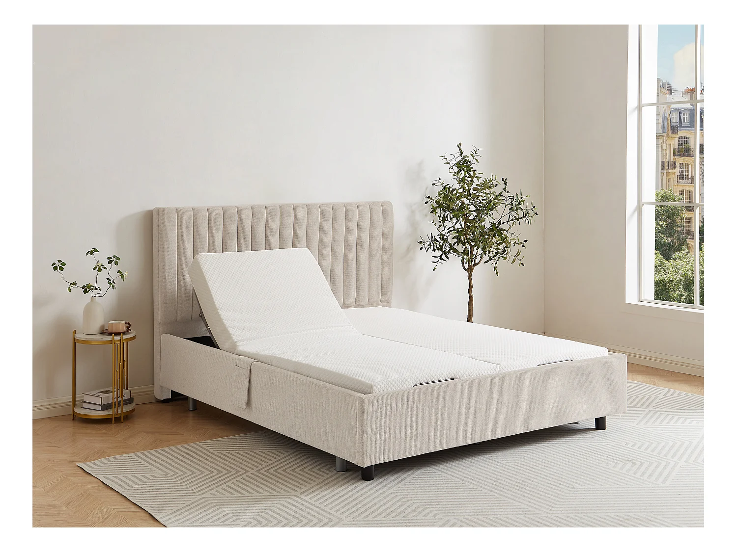 Elektrische decoratieve relaxbedbodem, 2 x 78 noppen - 2 x 90 x 200 cm - Stof - Beige - NALU van DREAMEA