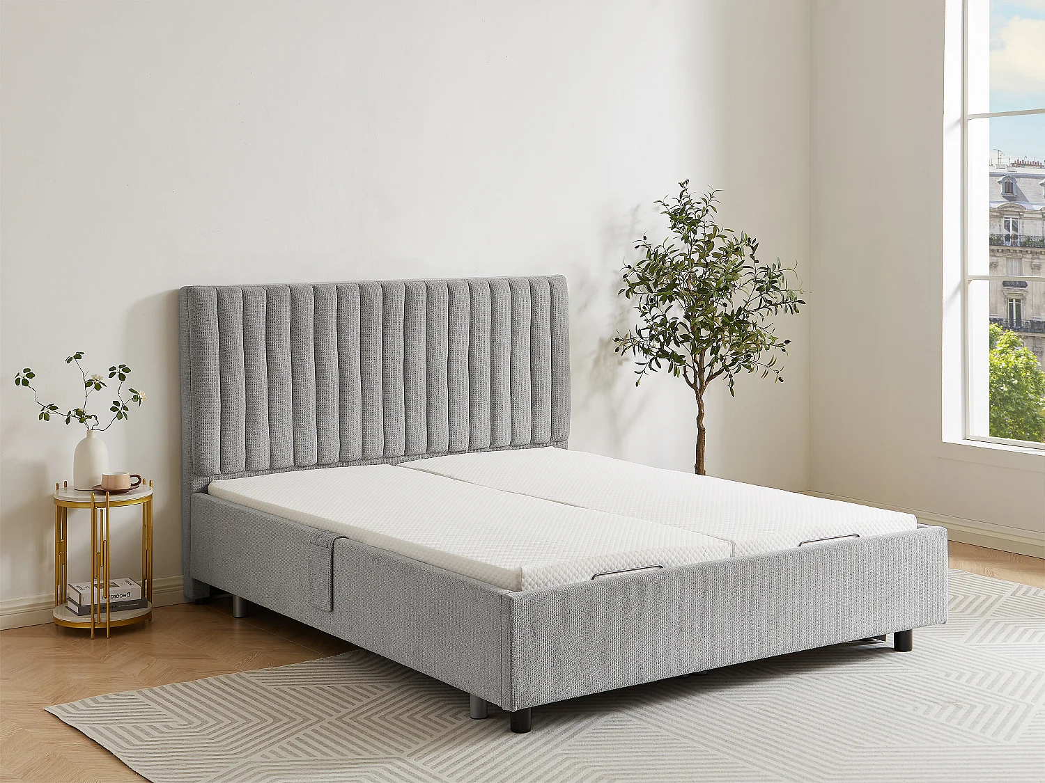 Sommier électrique de relaxation déco 2x48 plots - 2 x 70 x 190 cm - Tissu - Gris - NALU de DREAMEA