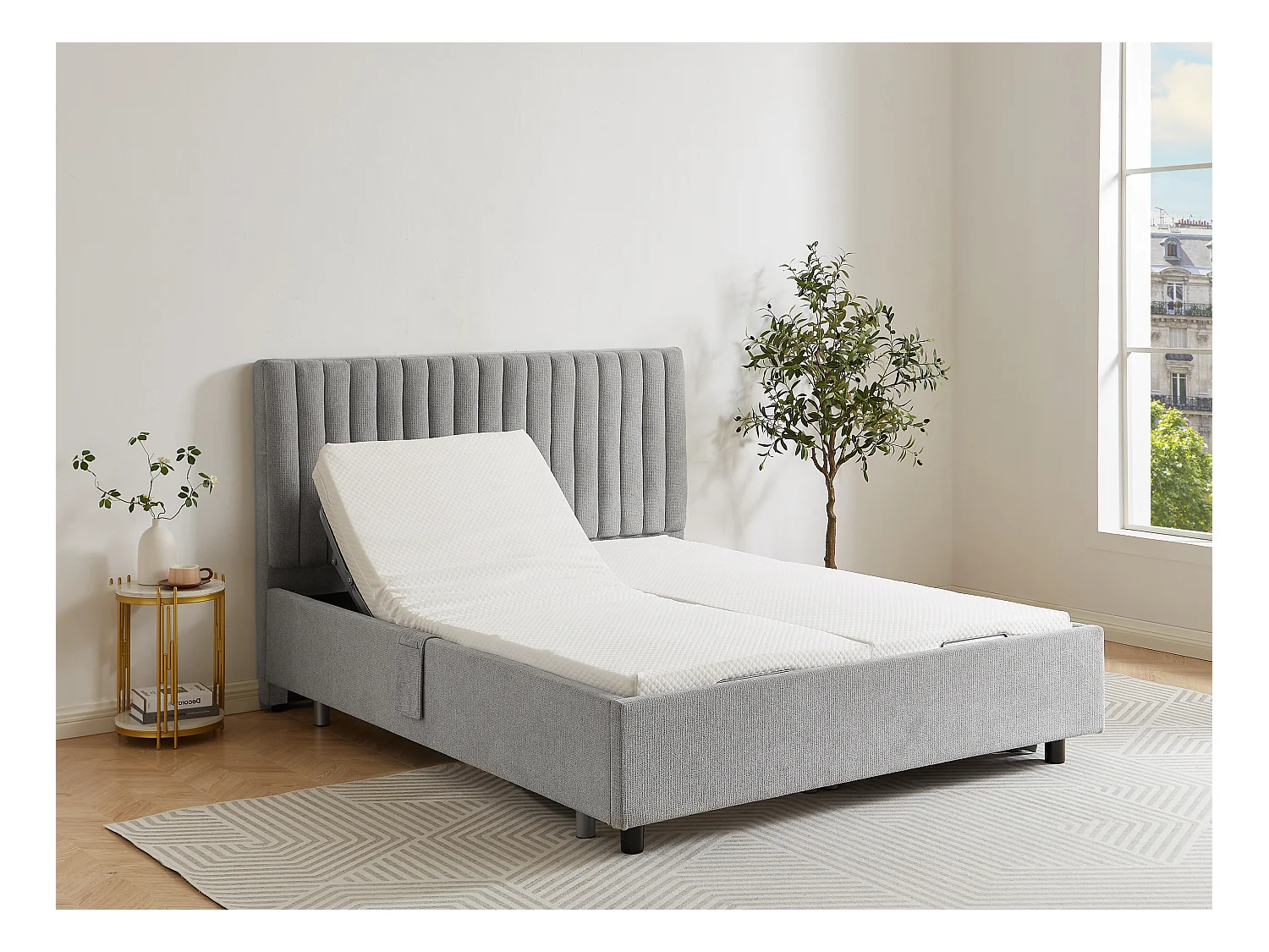 Elektrische decoratieve relaxbedbodem, 2 x 48 noppen - 2 x 70 x 190 cm - Stof - Grijs - NALU van DREAMEA
