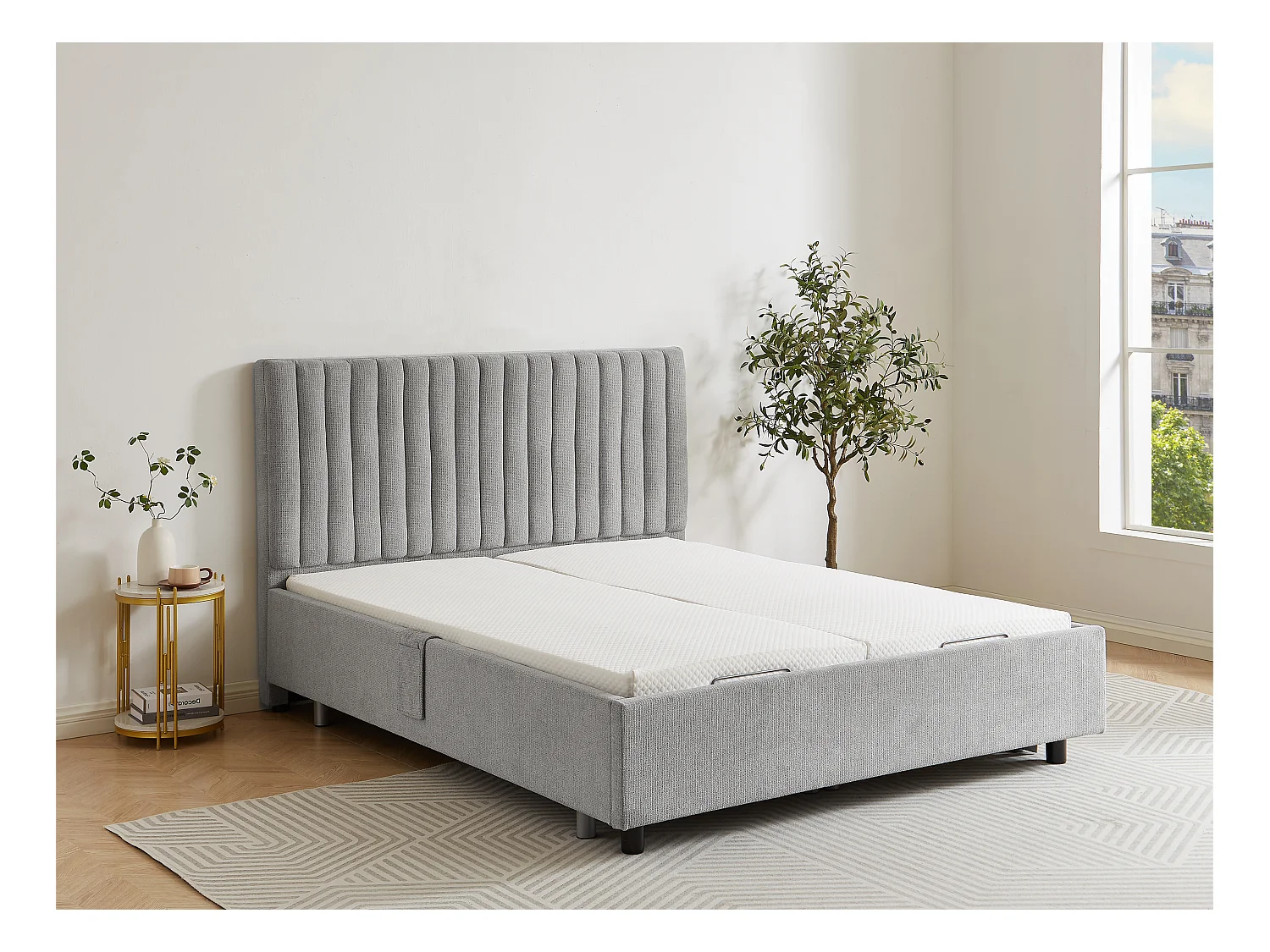 Elektrische decoratieve relaxbedbodem, 2 x 48 noppen - 2 x 70 x 190 cm - Stof - Grijs - NALU van DREAMEA