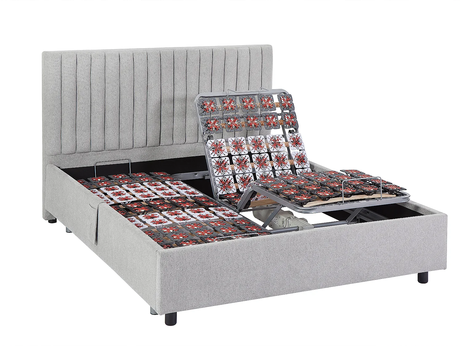 Sommier électrique de relaxation déco 2x65 plots - 2 x 80 x 200 cm - Tissu - Gris - NALU de DREAMEA