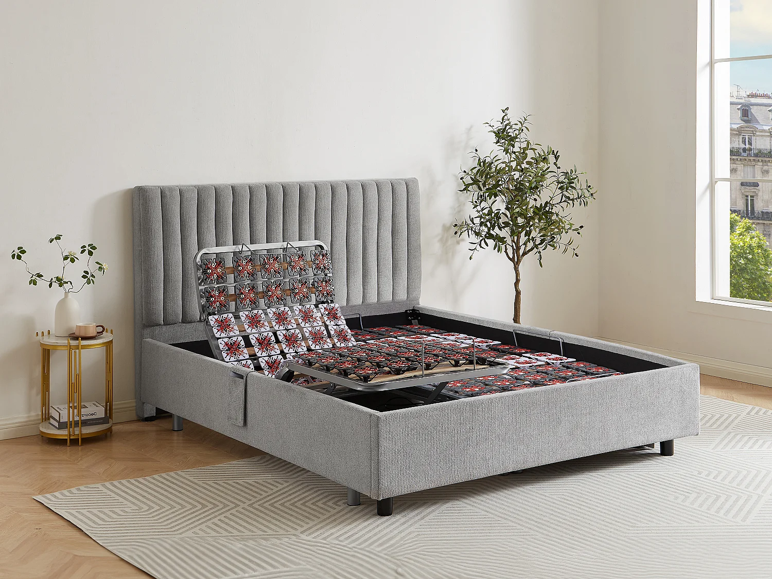 Sommier électrique de relaxation déco 2x65 plots - 2 x 80 x 200 cm - Tissu - Gris - NALU de DREAMEA