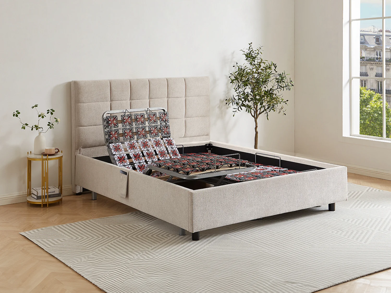 Sommier électrique de relaxation déco 2x48 plots - 2 x 70 x 190 cm - Tissu - Beige - PITUS de DREAMEA
