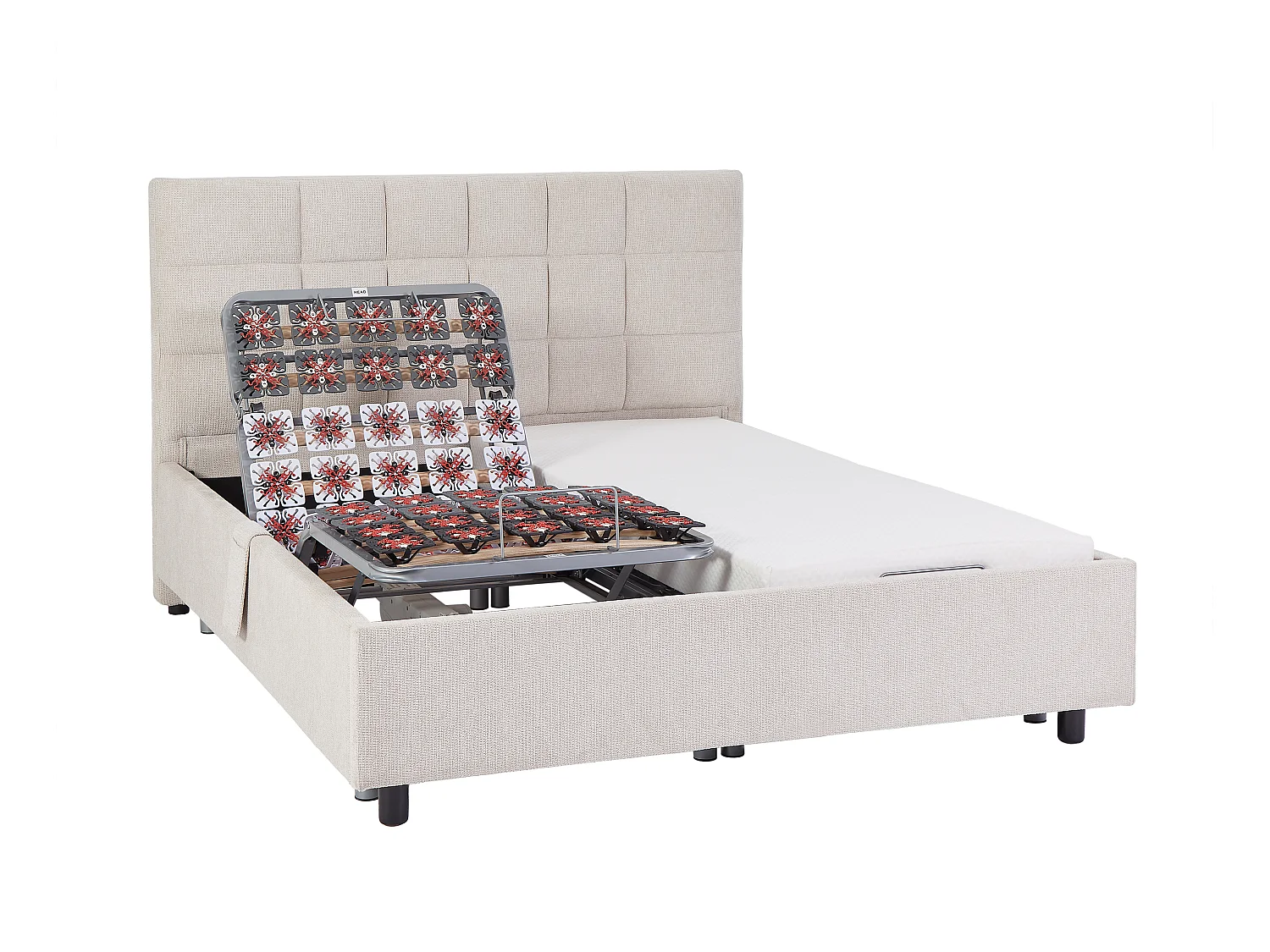 Dekoratives Bettgestell mit elektrischer Relaxfunktion - 2 x 48 Teller - 2 x 70 x 190 cm - Stoff - Beige - PITUS von DREAMEA