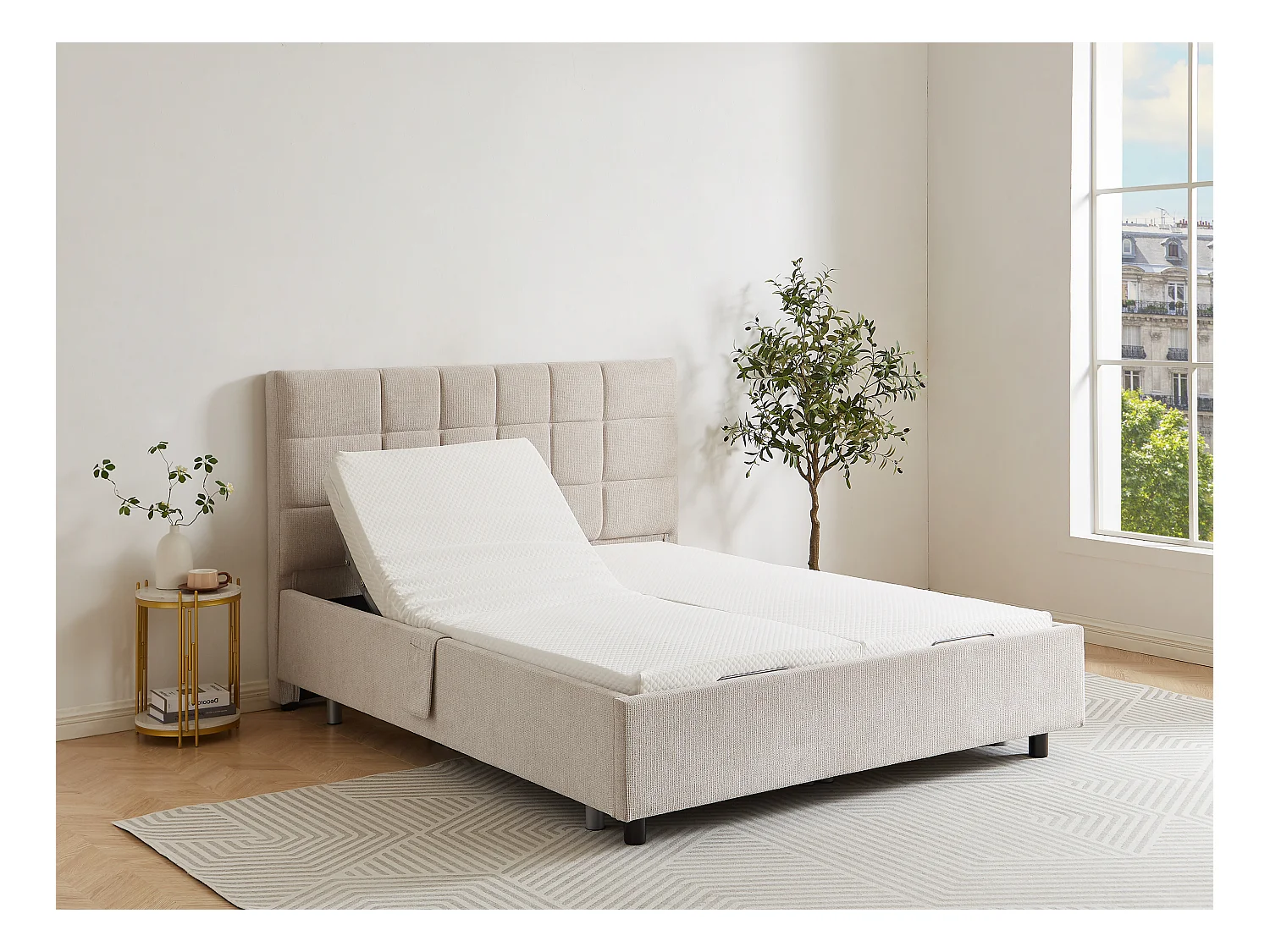 Dekoratives Bettgestell mit elektrischer Relaxfunktion - 2 x 48 Teller - 2 x 70 x 190 cm - Stoff - Beige - PITUS von DREAMEA