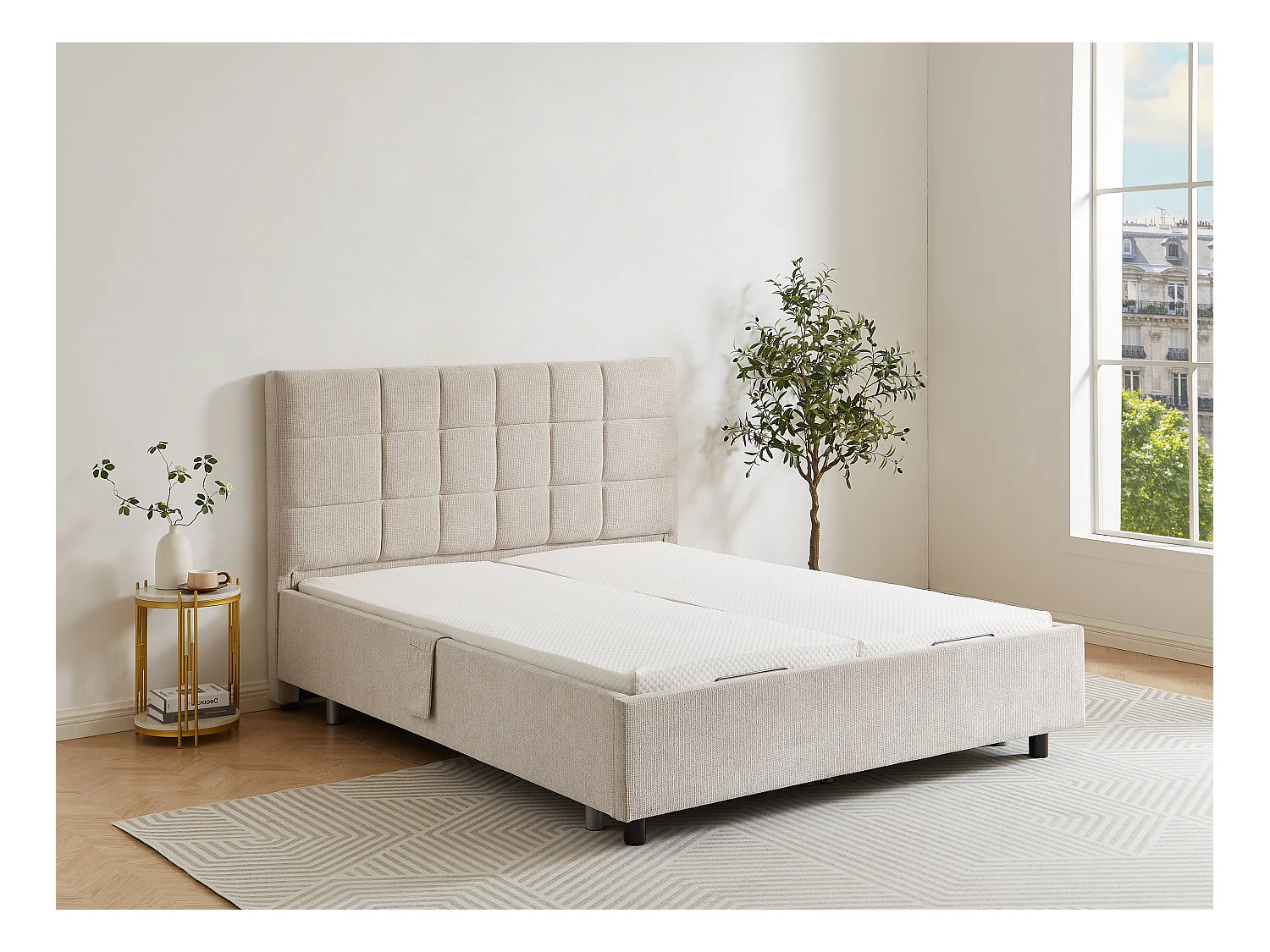 Dekoratives Bettgestell mit elektrischer Relaxfunktion - 2 x 48 Teller - 2 x 70 x 190 cm - Stoff - Beige - PITUS von DREAMEA