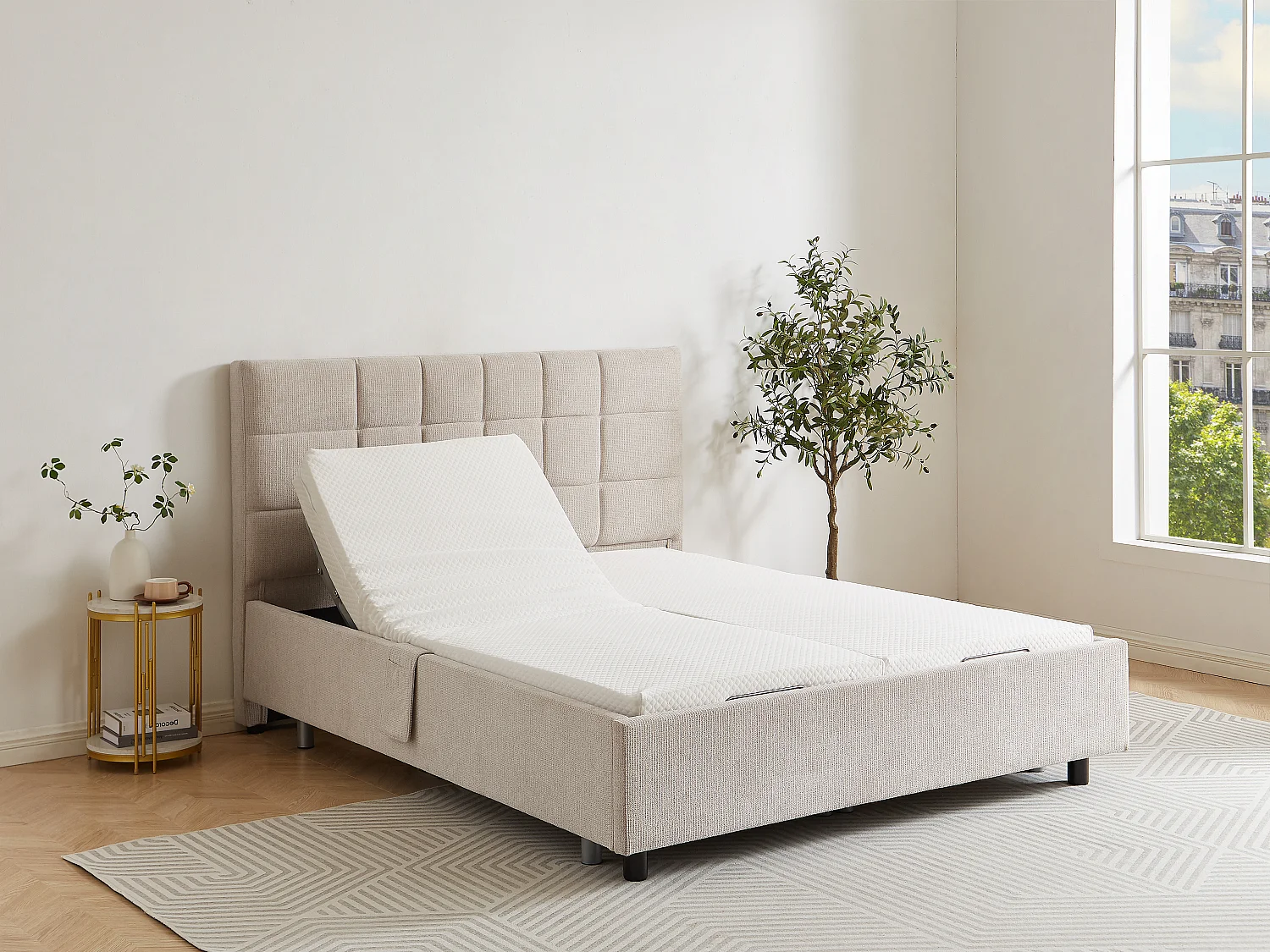 Sommier elétrico artiulado decorativo 2x65 terminais, 2 x 80 x 200 cm tecido bege - PITUS da DREAMEA