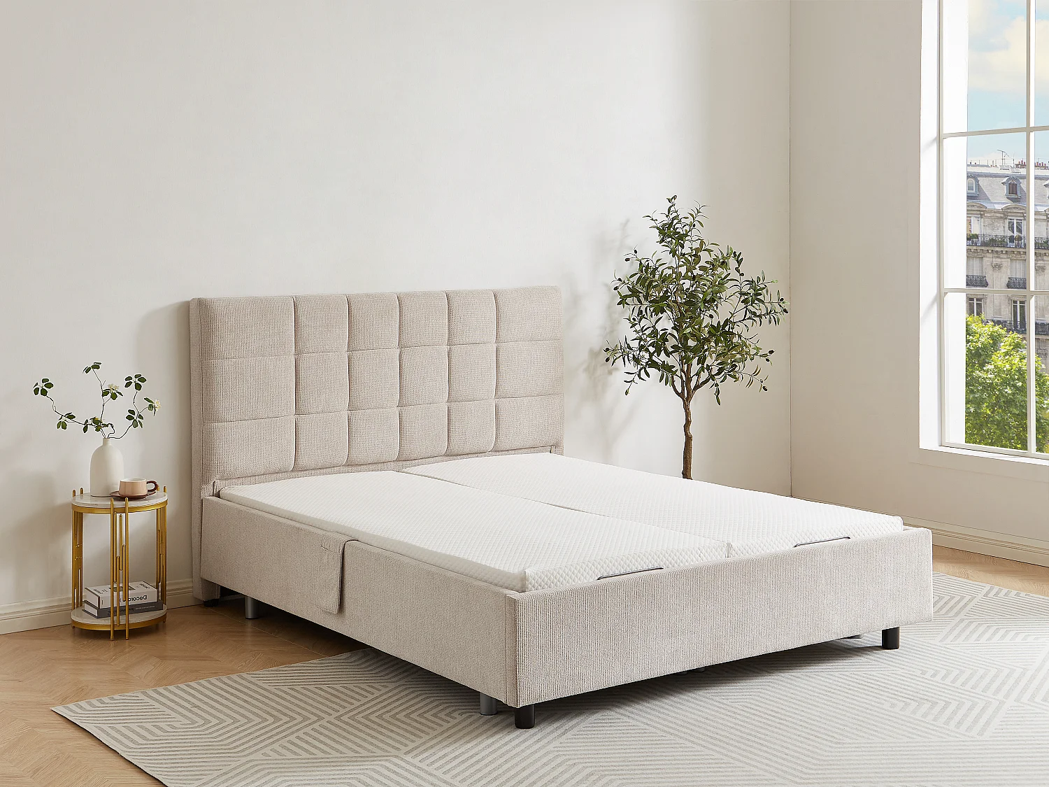 Sommier elétrico artiulado decorativo 2x65 terminais, 2 x 80 x 200 cm tecido bege - PITUS da DREAMEA