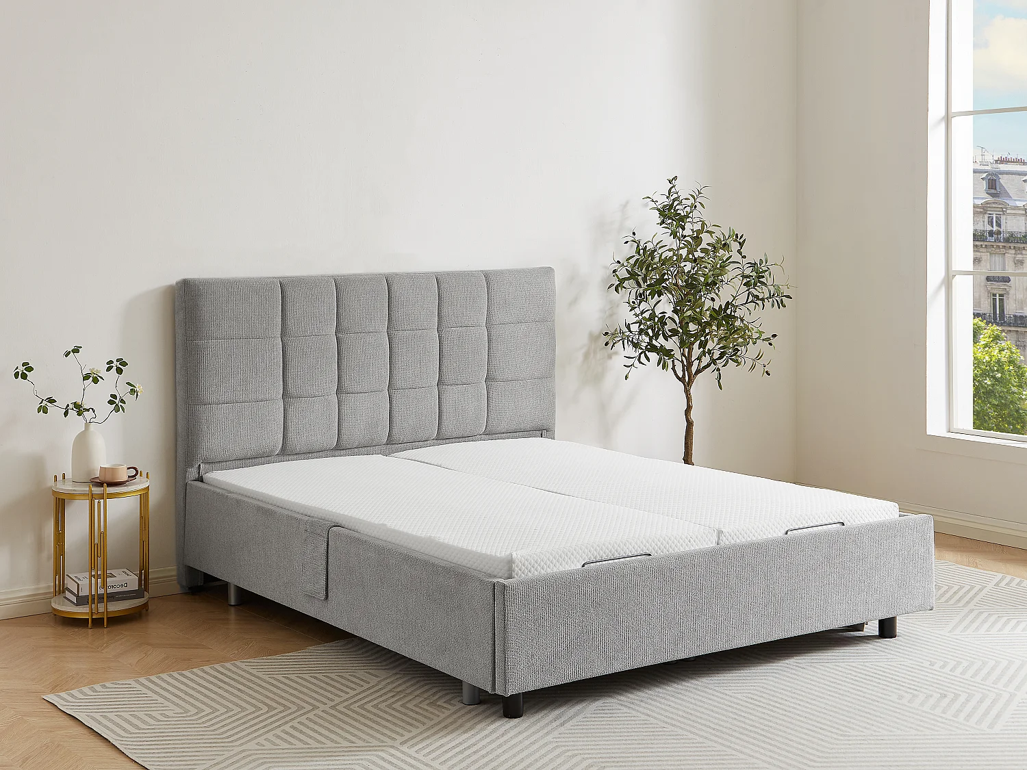 Sommier électrique de relaxation déco 2x48 plots - 2 x 70 x 190 cm - Tissu - Gris - PITUS de DREAMEA