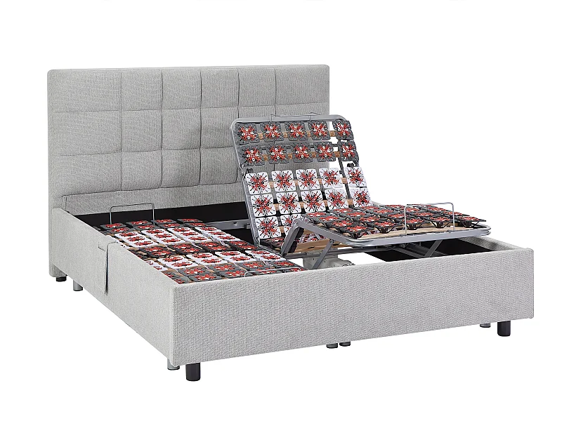 Dekoratives Bettgestell mit elektrischer Relaxfunktion - 2 x 65 Teller - 2 x 80 x 200 cm - Stoff - Grau - PITUS von DREAMEA