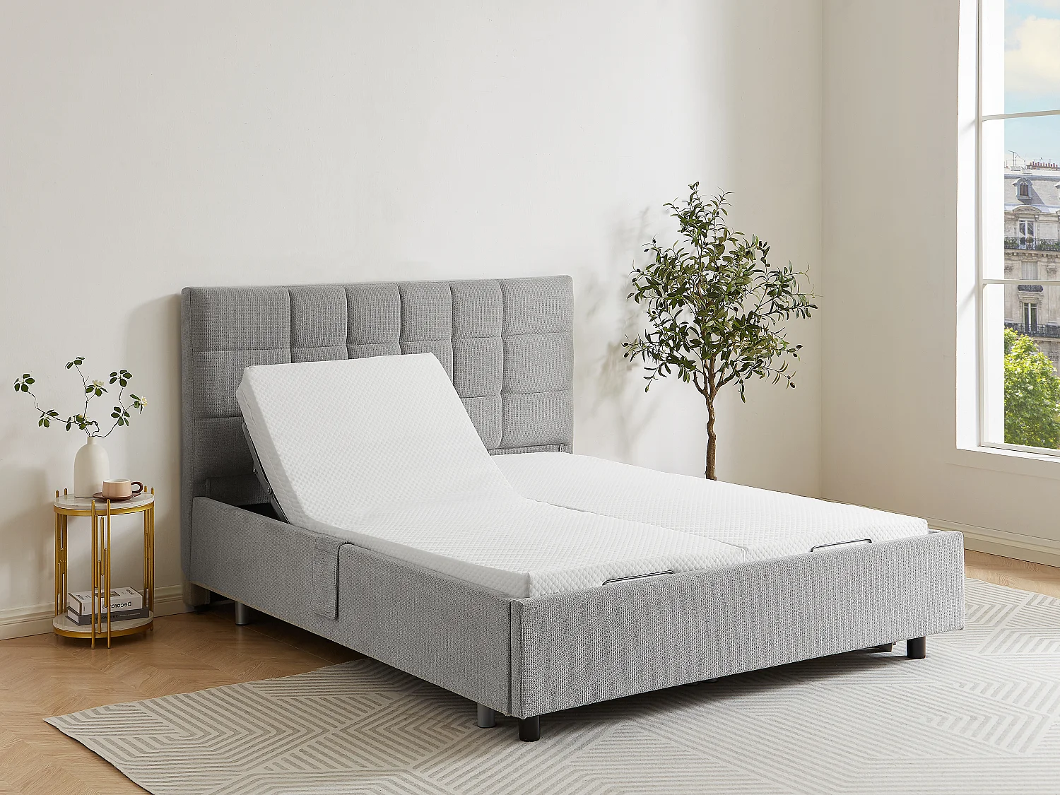 Sommier elétrico artiulado decorativo 2x65 terminais, 2 x 80 x 200 cm tecido cinza - PITUS da DREAMEA