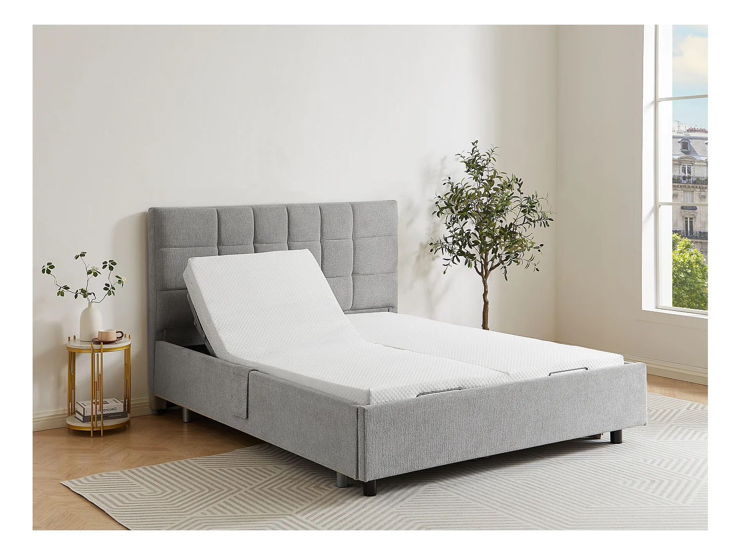 Sommier électrique de relaxation déco 2x65 plots - 2 x 80 x 200 cm - Tissu - Gris - PITUS de DREAMEA