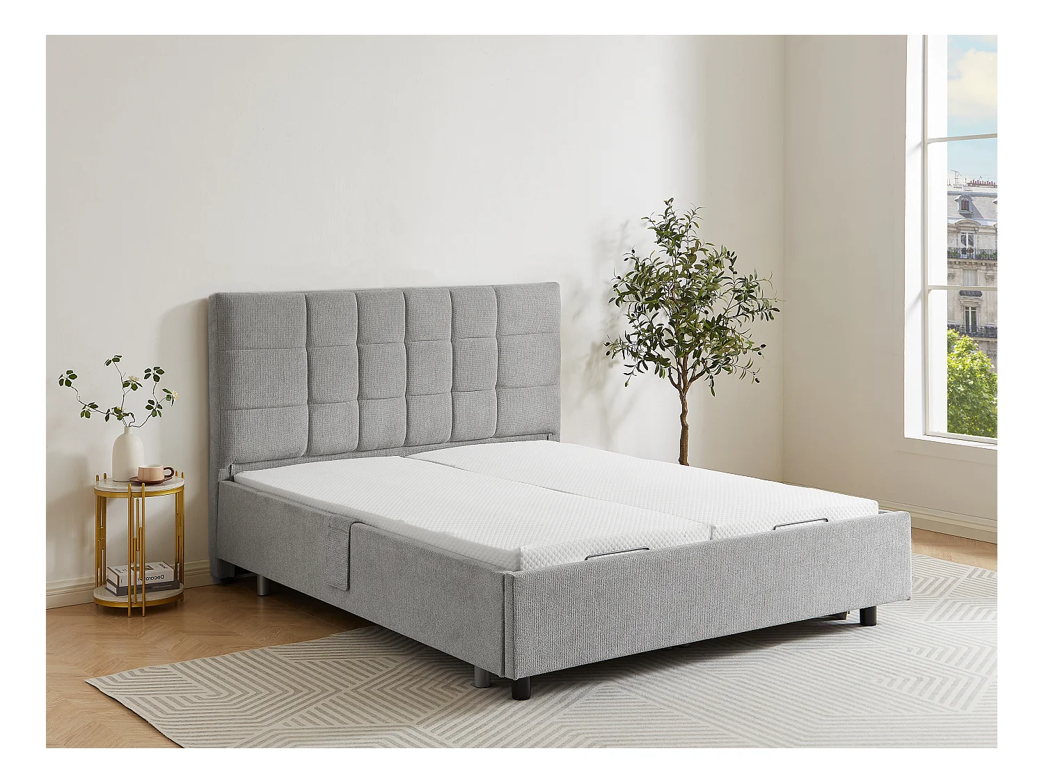 Sommier électrique de relaxation déco 2x65 plots - 2 x 80 x 200 cm - Tissu - Gris - PITUS de DREAMEA