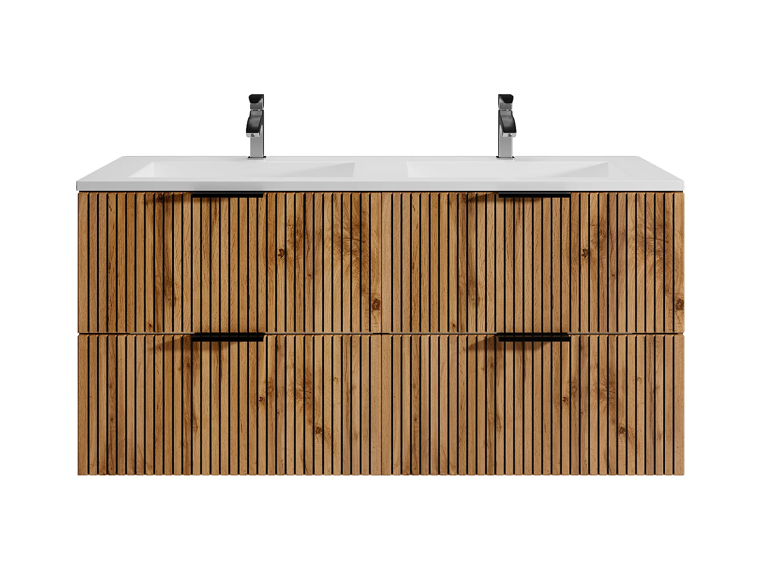 Meuble de salle de bain suspendu strié avec vasque à encastrer - Naturel clair et noir - 120 cm - MADELA