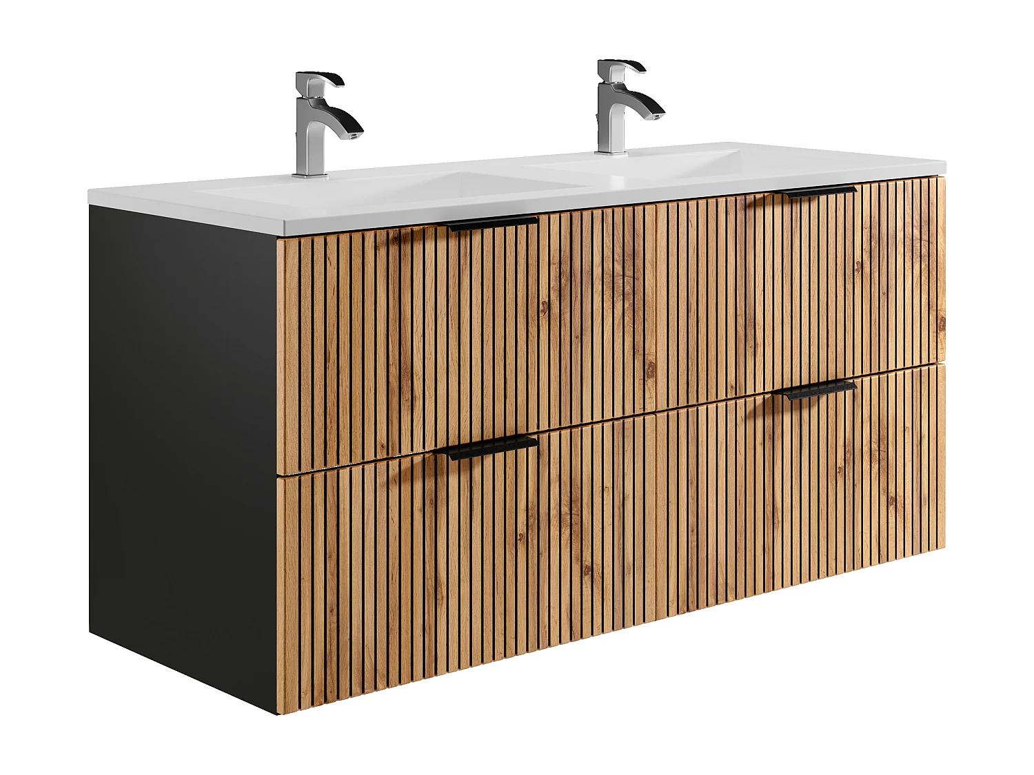 Waschbeckenunterschrank hängend mit Einbauwaschbecken - Streifenoptik - Holzfarben hell & Schwarz - 120 cm - MADELA