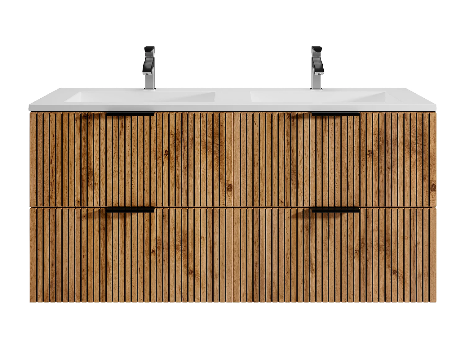 Waschbeckenunterschrank hängend mit Einbauwaschbecken - Streifenoptik - Holzfarben hell & Schwarz - 120 cm - MADELA