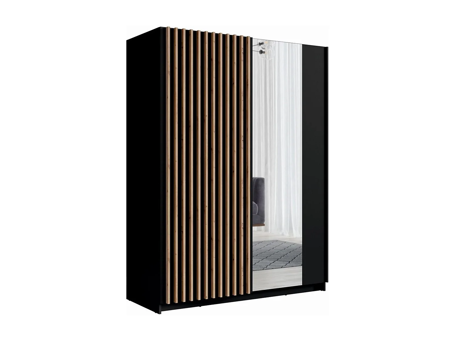 Armadio 2 porte scorrevoli con specchio 200 cm - nero e rovere - Collezione STRANO
