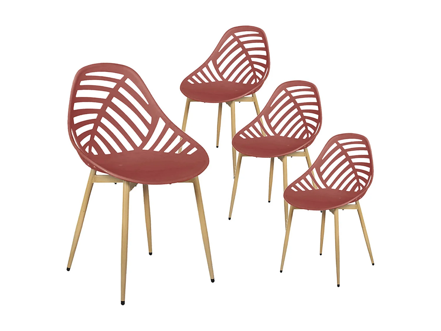 SAORI - Lot de 4 Chaises de Jardin Coque Plastique Ajourée Terracotta Pieds Métal