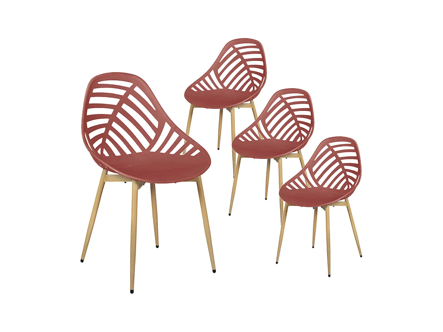 SAORI - Lot de 4 Chaises de Jardin Coque Plastique Ajourée Terracotta Pieds Métal