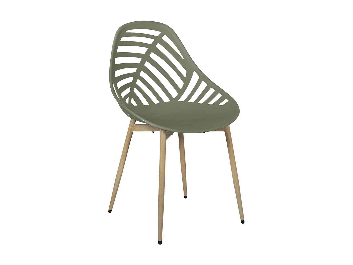 SAORI - Lot de 4 Chaises de Jardin Coque Plastique Ajourée Vert Olive Pieds Métal