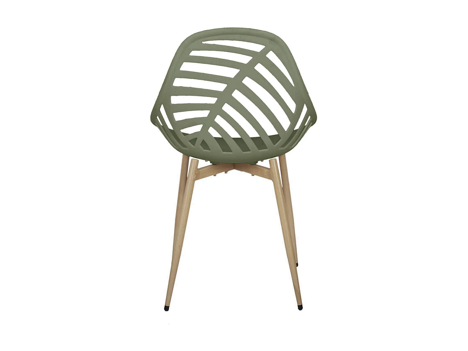 SAORI - Lot de 4 Chaises de Jardin Coque Plastique Ajourée Vert Olive Pieds Métal