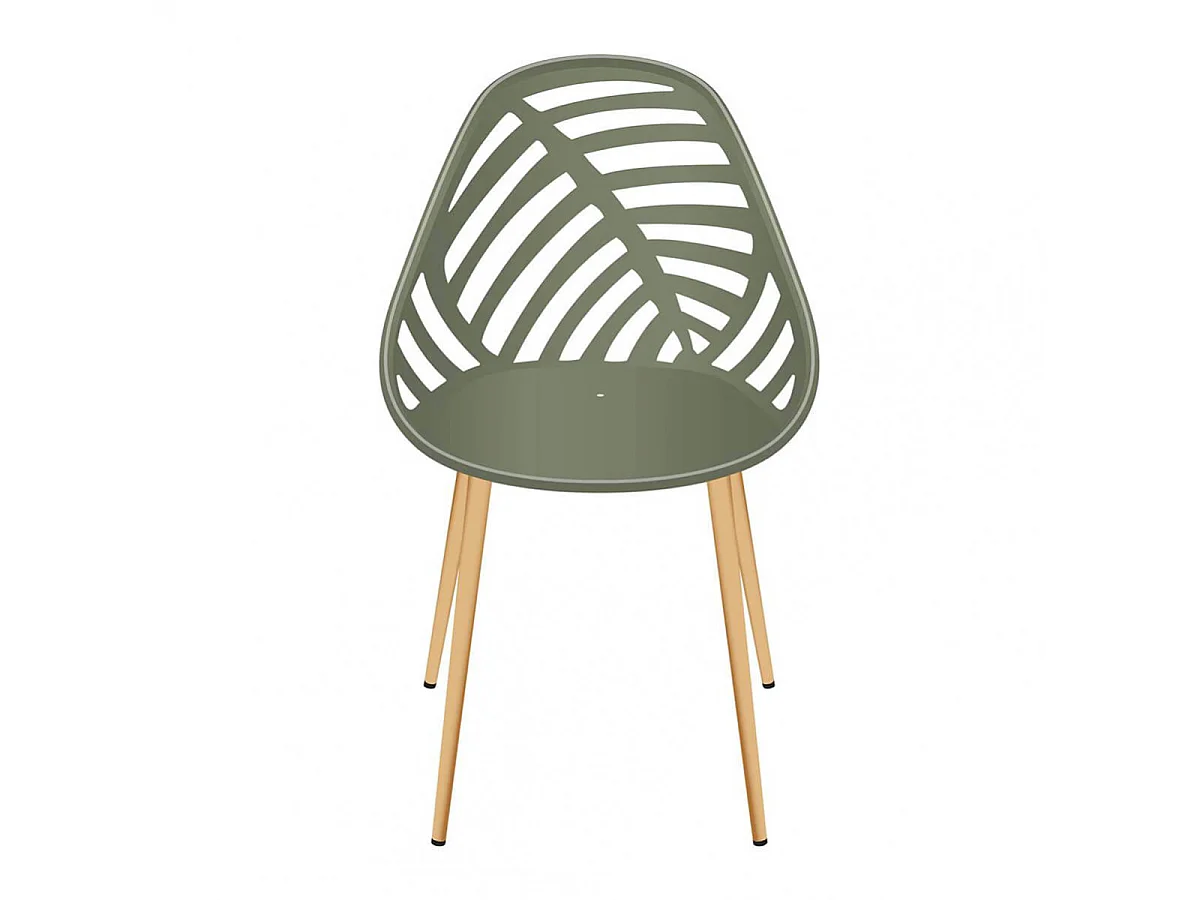 SAORI - Lot de 4 Chaises de Jardin Coque Plastique Ajourée Vert Olive Pieds Métal